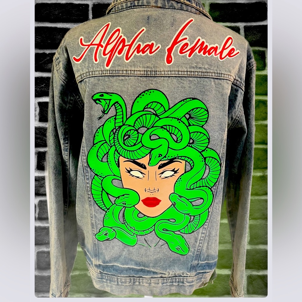 Customized Medusa jean jacket (glow in the dark)